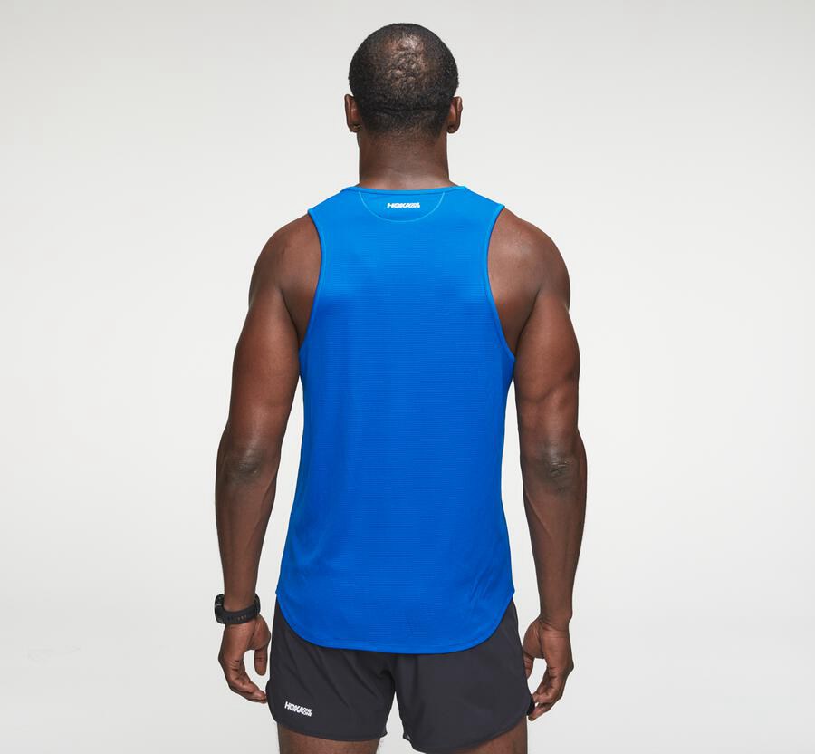 Top Hoka One One Hombre Azules - Performance Tank - TPYA47513